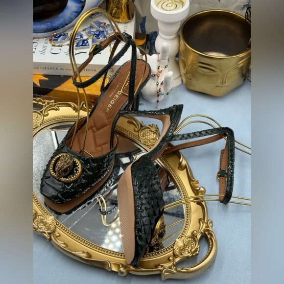 🆕 KURT GEIGER LONDON 🧿 NWOB Chelsea Ankle Strap Heel, Green Snakeskin, Sz 37 7 - Picture 12 of 15